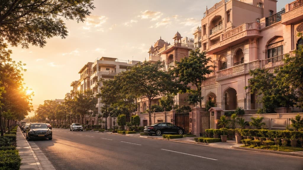 Premium residential street and traditional Jaipur-style homes in Tilak Nagar